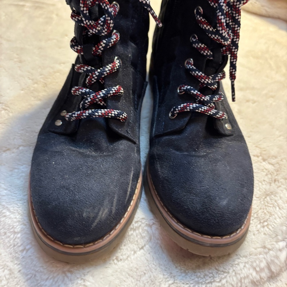 Tommy Hilfiger Boots Size 8.5 Navy Blue Quilted Moto Boots - Picture 5 of 14